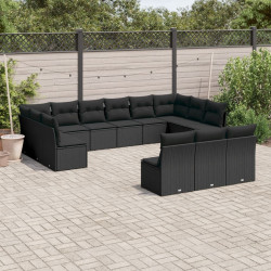 13 Pcs conjunto de sofás de jardim com almofadões vime PE preto