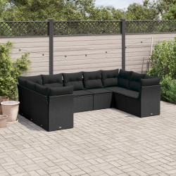 9 Pcs conjunto de sofás p/ jardim c/ almofadões vime PE preto