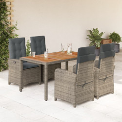5 Pcs conjunto de jantar p/ jardim c/ almofadões vime PE cinza