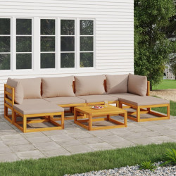 7Pcs conj. lounge jardim madeira c/almofadões cinza-acastanhado