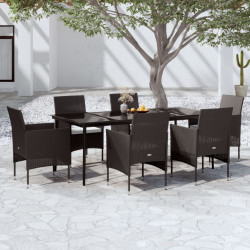 7 Pcs conjunto de jantar para jardim com almofadões preto
