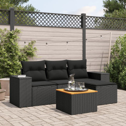 5 Pcs conjunto sofás de jardim com almofadões vime PE preto