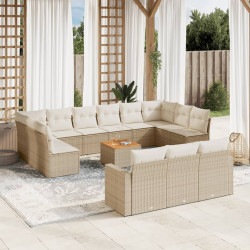 14 Pcs conjunto de sofás p/ jardim com almofadões vime PE bege
