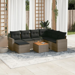 8 Pcs conjunto sofás de jardim c/ almofadões vime PE cinzento