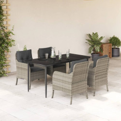 5 Pcs conjunto de jantar p/ jardim c/ almofadões cinzento claro