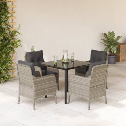 5 Pcs conjunto de jantar p/ jardim c/ almofadões cinzento claro
