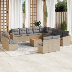 14 Pcs conjunto de sofás p/ jardim com almofadões vime PE bege