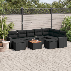 10 Pcs conjunto sofás de jardim c/ almofadões vime PE preto