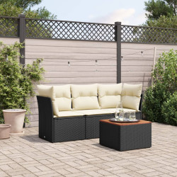 4 Pcs conjunto de sofás para jardim c/ almofadões vime PE preto