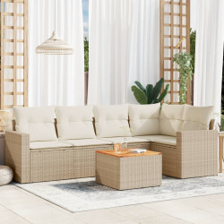 6 Pcs conjunto de sofás p/ jardim com almofadões vime PE bege