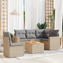 6 Pcs conjunto de sofás p/ jardim com almofadões vime PE bege
