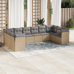 10 Pcs conjunto de sofás p/ jardim com almofadões vime PE bege