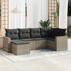 6 Pcs conj. sofás jardim com almofadões vime PE cinzento-claro
