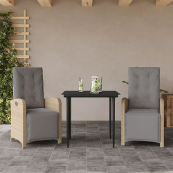 3 Pcs conjunto bistrô com almofadões vime PE bege