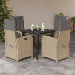 5 Pcs conjunto de jantar p/ jardim com almofadões vime PE bege