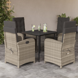 5 Pcs conjunto de jantar p/ jardim c/ almofadões cinzento claro