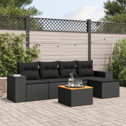 6 Pcs conjunto sofás de jardim c/ almofadões vime PE preto