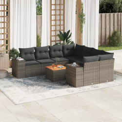 9 Pcs conjunto sofás p/ jardim com almofadões vime PE cinzento