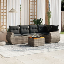 6 Pcs conjunto sofás de jardim com almofadões vime cinzento