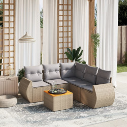 6 Pcs conjunto de sofás p/ jardim com almofadões vime PE bege