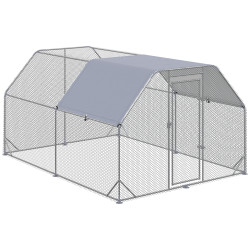 Galinheiro para exterior grande de aço galvanizado 280x380x195 cm gaiola para galinhas com cobertura de tecido oxford prata