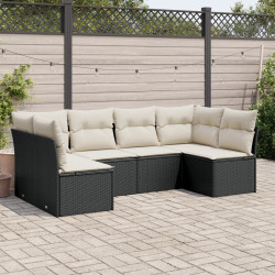 6 Pcs conjunto sofás de jardim c/ almofadões vime PE preto
