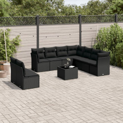 10 Pcs conjunto sofás de jardim c/ almofadões vime PE preto