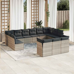 13 Pcs conj. sofás jardim c/ almofadões vime PE cinzento-claro