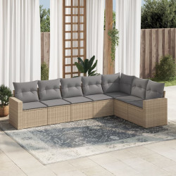 7 Pcs conjunto de sofás p/ jardim com almofadões vime PE bege