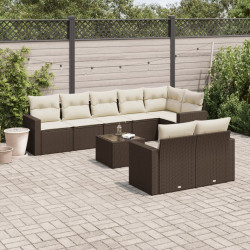 9 Pcs conjunto sofás p/ jardim c/ almofadões vime PE castanho