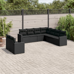 9 Pcs conjunto de sofás p/ jardim c/ almofadões vime PE preto