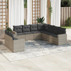 9 Pcs conj. sofás jardim com almofadões vime PE cinzento-claro