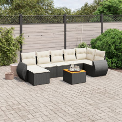 8 Pcs conjunto sofás de jardim com almofadões vime PE preto