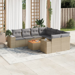 9 Pcs conjunto de sofás p/ jardim com almofadões vime PE bege