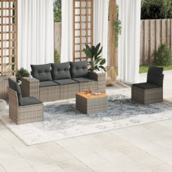 6 Pcs conjunto sofás de jardim com almofadões vime cinzento