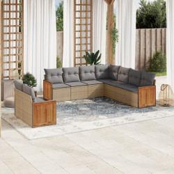 9 Pcs conjunto de sofás p/ jardim com almofadões vime PE bege