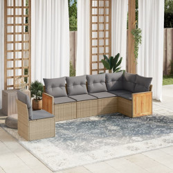 6 Pcs conjunto de sofás p/ jardim com almofadões vime PE bege