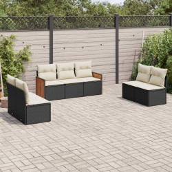 7 Pcs conjunto de sofás p/ jardim c/ almofadões vime PE preto