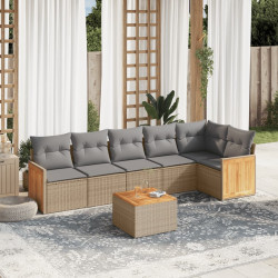 7 Pcs conjunto de sofás p/ jardim com almofadões vime PE bege