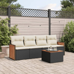 5 Pcs conjunto sofás de jardim com almofadões vime PE preto