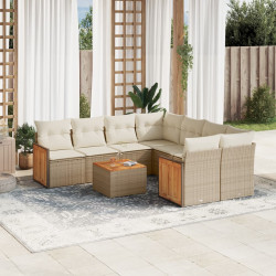 9 Pcs conjunto de sofás p/ jardim com almofadões vime PE bege
