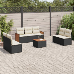 8 Pcs conjunto sofás de jardim com almofadões vime PE preto