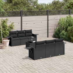 7 Pcs conjunto de sofás p/ jardim c/ almofadões vime PE preto