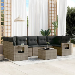 8 Pcs conjunto sofás de jardim c/ almofadões vime PE cinzento