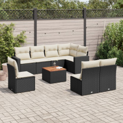9 Pcs conjunto de sofás p/ jardim c/ almofadões vime PE preto