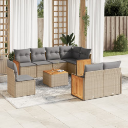 9 Pcs conjunto de sofás p/ jardim com almofadões vime PE bege