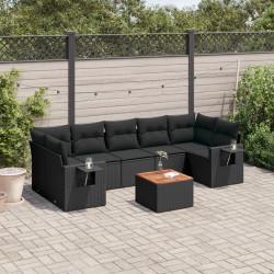 8 Pcs conjunto sofás de jardim com almofadões vime PE preto