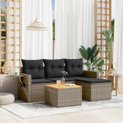 5 Pcs conjunto sofás de jardim c/ almofadões vime PE cinzento