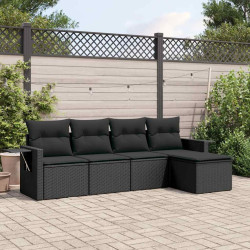 5 Pcs conjunto sofás de jardim com almofadões vime PE preto