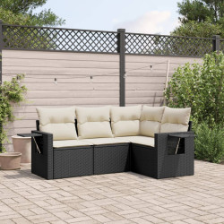 4 Pcs conjunto de sofás para jardim c/ almofadões vime PE preto